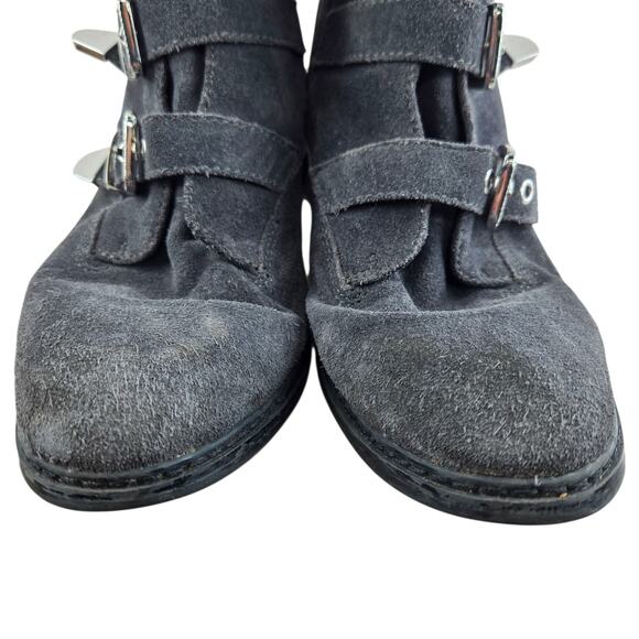 Marc Fisher Ankle Boots Womens 11 M Diante Gray Suede Silver Buckles Rock Biker - Picture 5 of 12